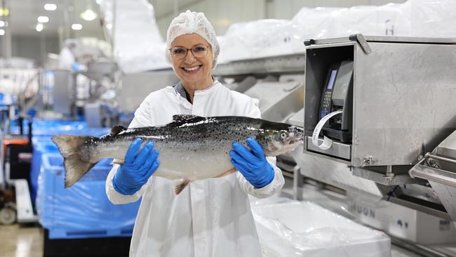 Deputy Opposition Leader Sussan Ley at Huon Aquaculture processing facility. Picture: Supplied