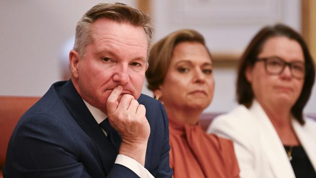 Chris Bowen at the first Cabinet meeting with the newly sworn in Ministry. Cousin Chris emerged this week to claim he telepathically moved the election result to be a referendum on renewables. Picture: NewsWire/Martin Ollman