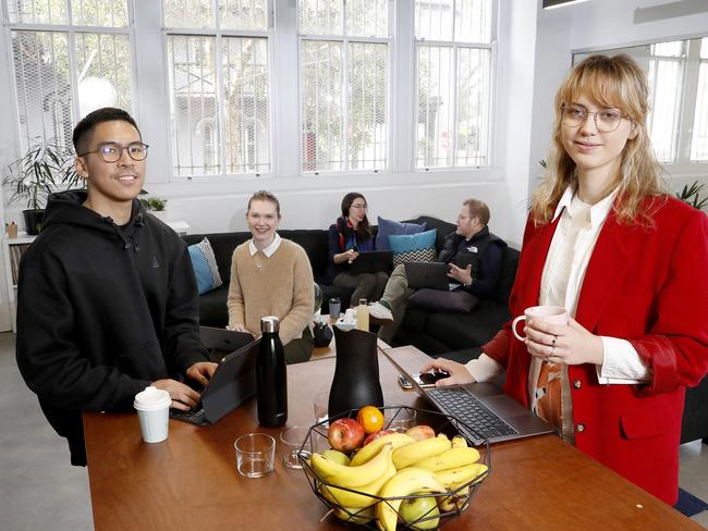 Jason Fidel, Madeleine Huxley, Maren Smith, Graham van der Westhuizen and Isabella Torv pictured at Paper Moose, which has lots of natural light. Picture: Toby Zerna