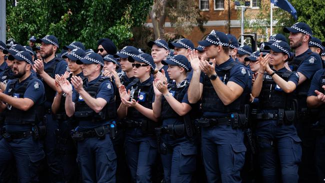 MELBOURNE, AUSTRALIA- NewsWire November 14, 2024: Victorian Police stage a walkout protest at Victorian Police Academy in Glen Waverley over ongoing industrial relations pay disputes. Picture: NewsWire / Nadir Kinani