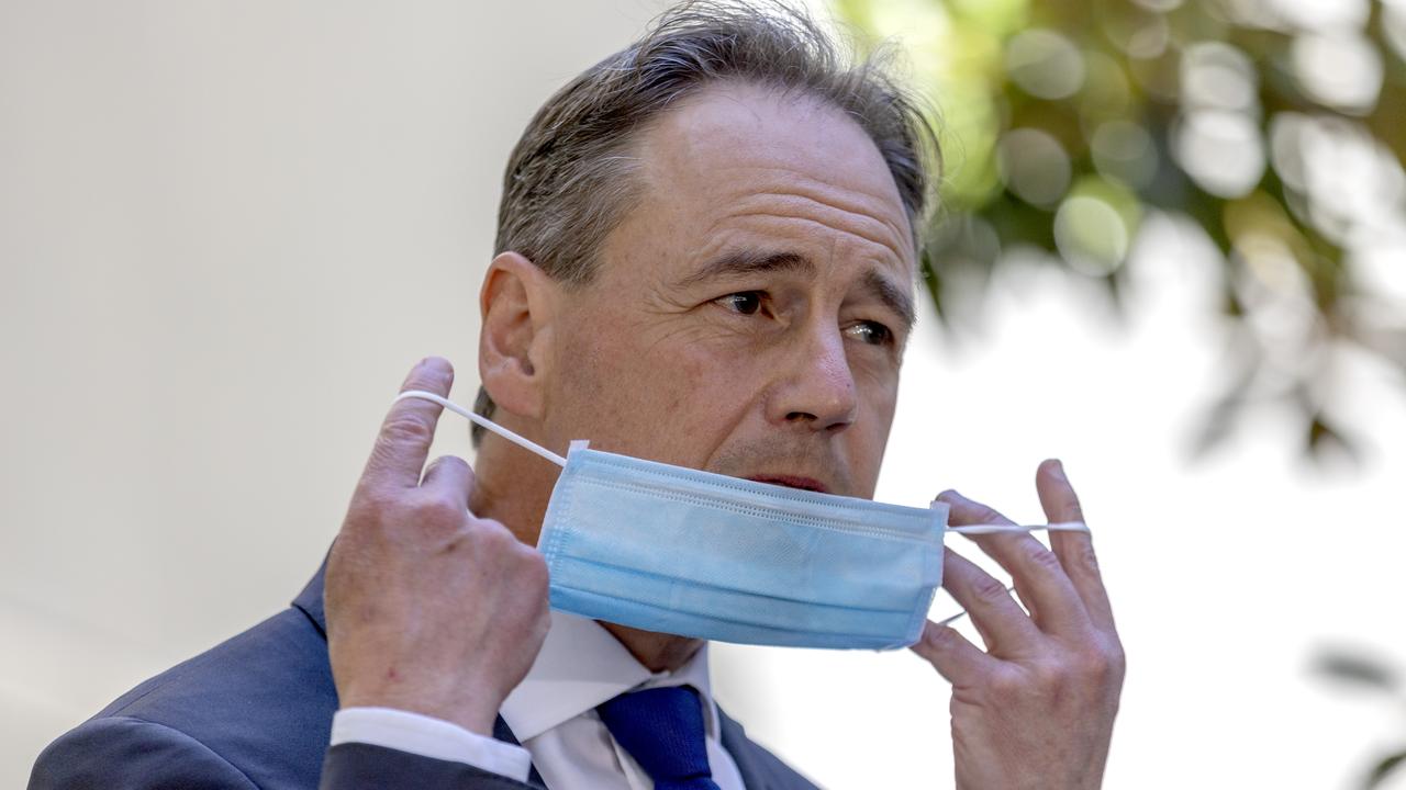 Health Minister Greg Hunt told reporters on Saturday Australia would continue to follow its own medical advice, which does not appear to echo that of the US. Picture: NCA NewsWire / David Geraghty