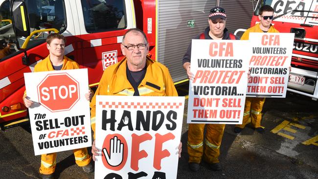 A CFA silent protest outside outside Skye CFA. Picture: Jason Sammon