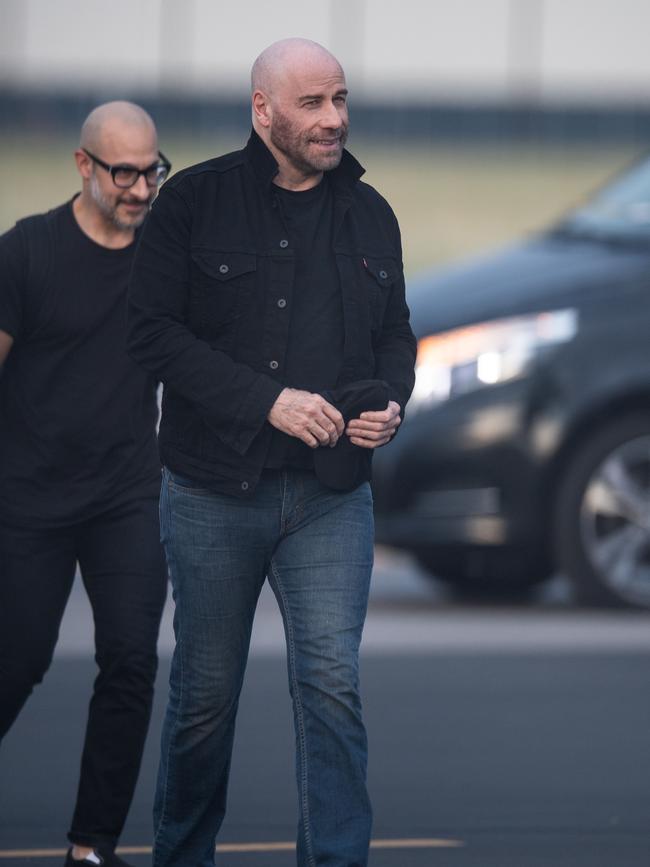 John Travolta arrives at Adelaide Airport on a private jet to appear at Supanova. Picture: Brad Fleet