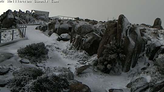 First snow on Mt Wellington, Hobart, Tasmania in April, 2020. Images from the Hobart City Council mountain cam.