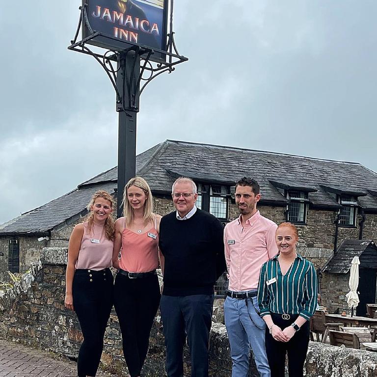 The photo of Scott Morrison visiting a UK pub has sparked a furious response from some Aussies. Picture: Jamaica Inn/Facebook.