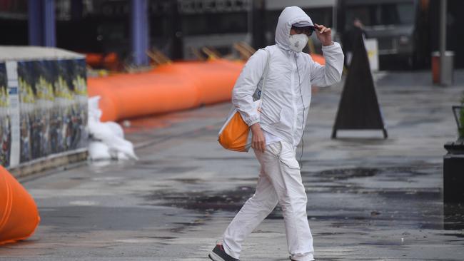 Flood barriers were set up across lower Manhattan as Tropical Storm Isaias approached New York City. Picture: Angela Weiss/AFP