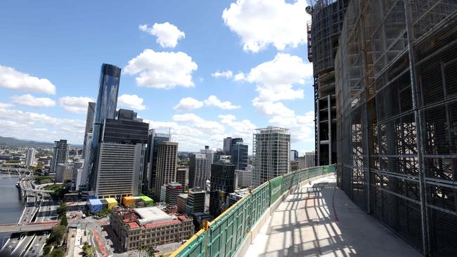 Views from the public Sky Deck level of the Queen’s Wharf development. Picture: Steve Pohlner