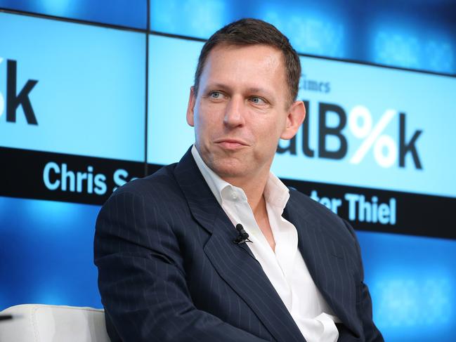 NEW YORK, NY - NOVEMBER 03: Partner at Founders Fund Peter Thiel participates in a panel discussion at the New York Times 2015 DealBook Conference at the Whitney Museum of American Art on November 3, 2015 in New York City.   Neilson Barnard/Getty Images for New York Times/AFP