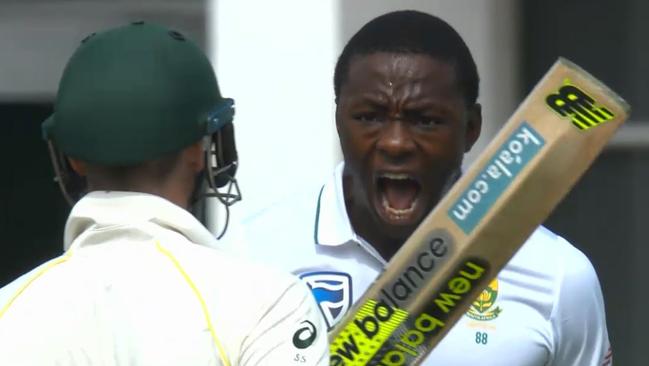 Kagiso Rabada gives Steve Smith a massive send-off, and a nudge.