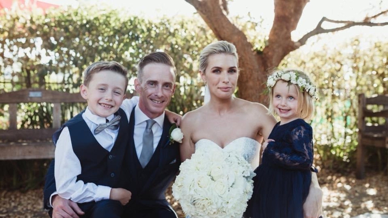 Jockey Daniel Moor on his wedding day in 2018 with wife Lauren and his kids Jack and Penelope.