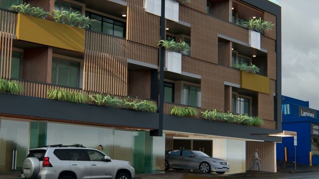 Facade of proposed Behrakis residential apartment complex at 40-44 Burnett St, North Hobart.Artists Impressions from a DA (Devemopment Application) for a proposed Behrakis residential apartment complex at 40-44 Burnett St, North Hobart.