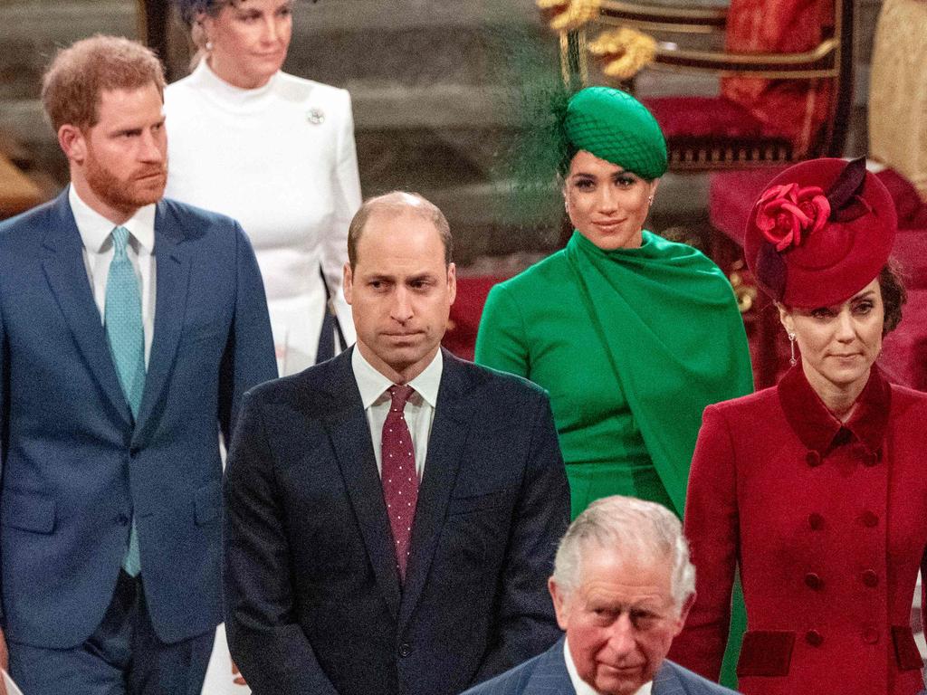 Harry and Meghan in their last appearance as working royals in March 2020. Picture: Phil Harris / POOL / AFP.