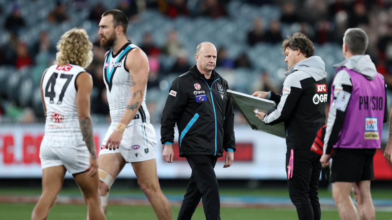 Ken Hinkley before the first bounce. Picture: Mark Stewart