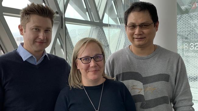 Researchers from the Uni SA vitamin D study Joshua Sutherland, Professor Elina Hyppönen, and Ang Zhou. Photo: Isaac Selby