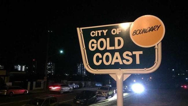 The restored Gold Coast city boundary sign at Dixon Street, Coolangatta.