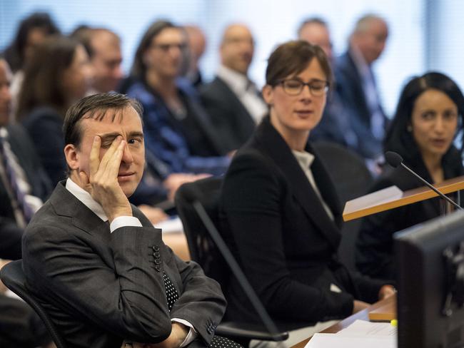 The Royal Commission into the Financial Services Industry: Senior Counsel Rowena Orr in the middle with Mark Costello, left and Eloise Dais, right. Picture: Eddie Jim