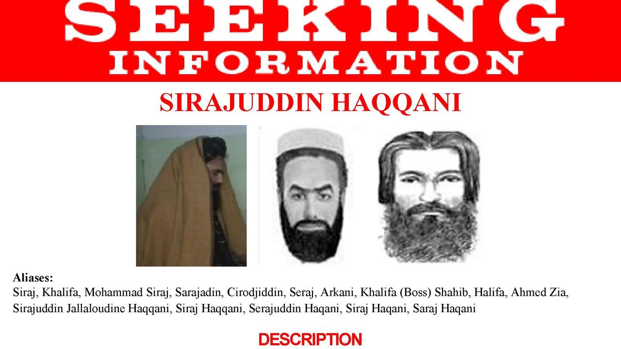 Wanted poster for Warlord Sirajuddin Haqqani.