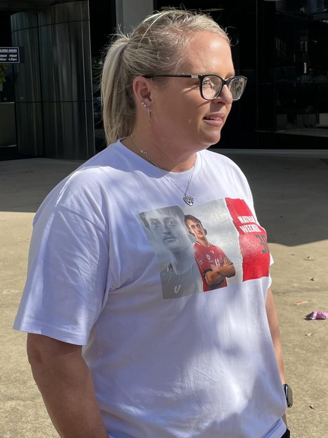 Nathan Weckert’s mum Shannon Dodson outside Southport Courthouse. Picture: Kyle Wisniewski