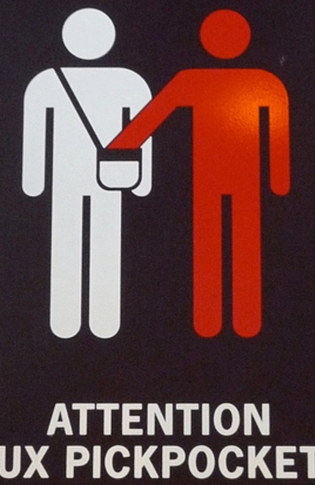 A sign in Paris warning people of pickpockets.