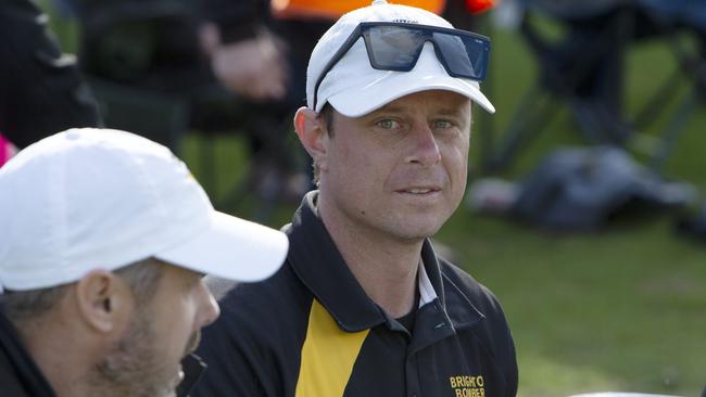 Brighton senior coach and MFS firefighter Joel Tucker during the Bombers’ clash with Adelaide University match earlier this month. Picture: Emma Brasier