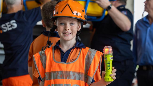 Girraween Primary School students tour the NTES Palmerston Volunteer Unit, meeting Paddy the Platypus and testing out the emergency sirens. Picture: Pema Tamang Pakhrin