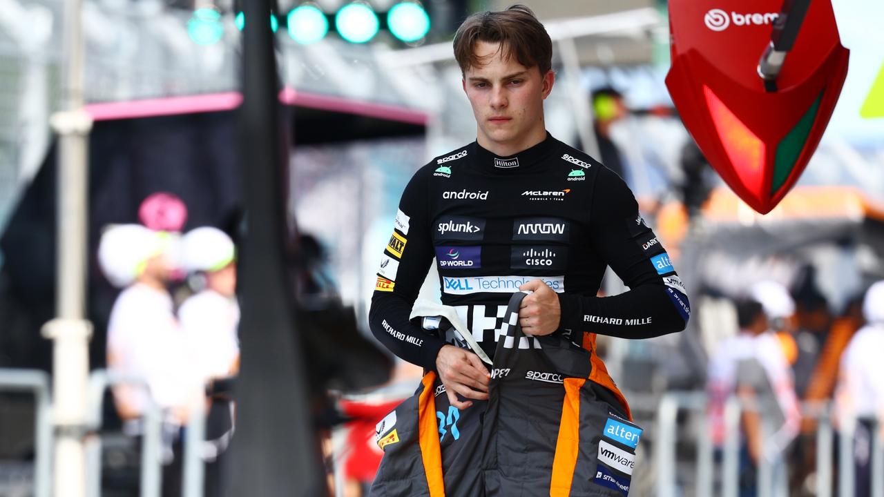 Oscar Piastri of Australia and McLaren walks in the Pitlane during qualifying. (Photo by Mark Thompson/Getty Images)