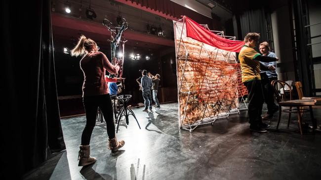 Preparing Scenography On Theater Stage
