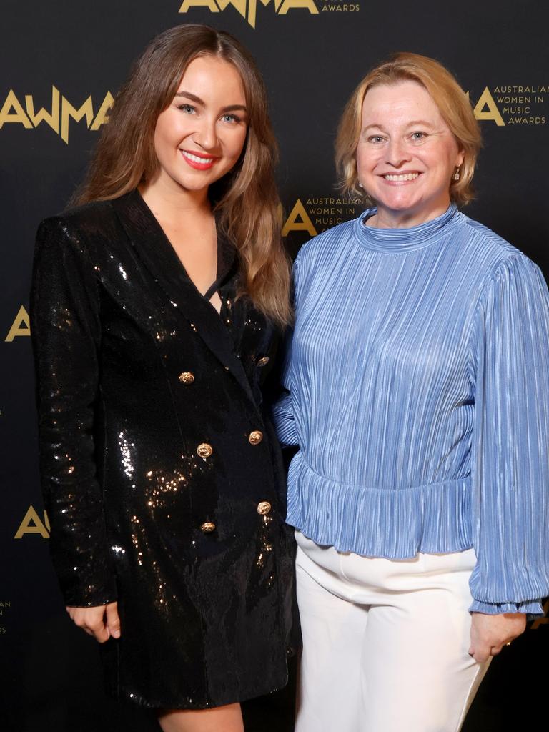 Eleea Navarro and Tara Hart at the Australian Women in Music Awards at the Tivoli, Brisbane. Picture: Steve Pohlner