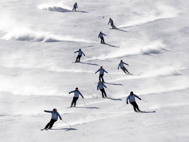 North and South Korean skiers take part in a joint training session. Picture: Yonhap