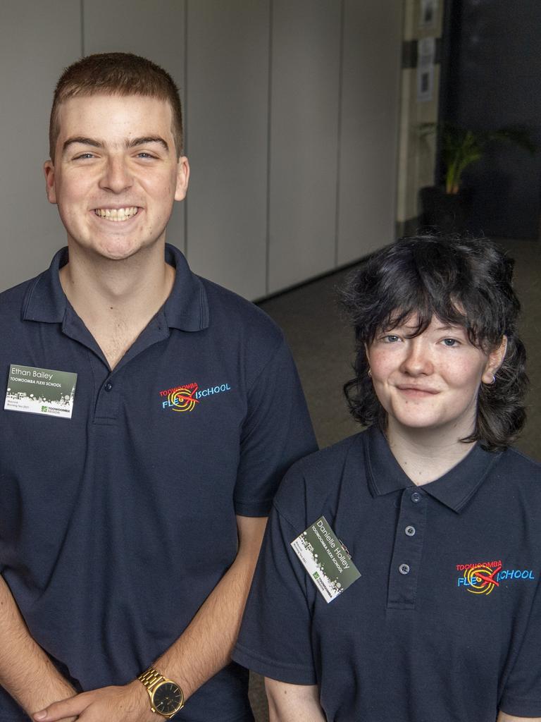 Toowoomba Flexi School student leaders, Ethan Bailey and Danielle Holley at the 2021 Mayor and Councillors morning tea for Secondary School Captains and Leaders. Picture: Nev Madsen