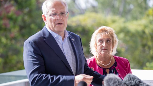 Scott Morrison was at a press conference with Michelle Landry visiting seniors at Hummingbird cafe in Rockhampton. Picture: Jason Edwards