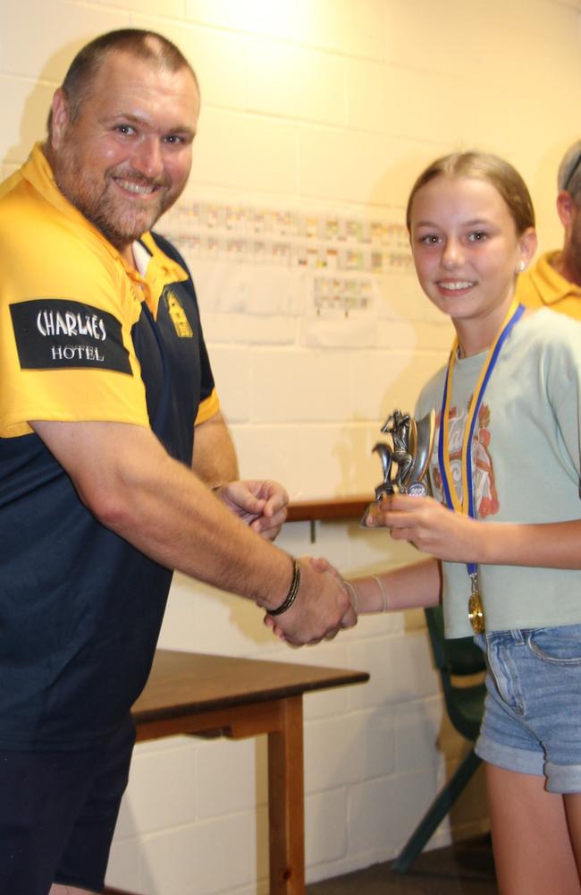 Wayde Goatham congratulates Girls Bowling Average Winner Charlotte Reed. Picture: Supplied