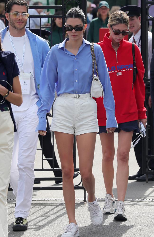 Kendall Jenner, centre, with friends including long-time BFF, Fai Khadra, at Wimbledon. Picture: Mark R. Milan/GC Images