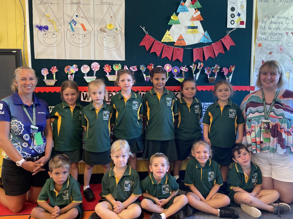 MY FIRST YEAR 2022: Sacred Heart Primary School, Cunnamulla, Prep class (back, from left) Mrs Rebecca Fett (School Officer), Maggie-Jo, Dakotah, Maddison, Zeanna, Keleah, Skylah and Miss Aimee Bretherton (Teacher) and (front, from left) Justin, Riley, Ernest, Jaslyn and Emmison.