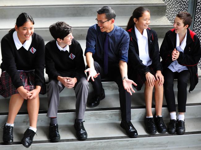 Eddie with students Kiara Williams, James Panic, Nellie Chan Mow and Kattrina Panajic. Picture: Angelo Velardo