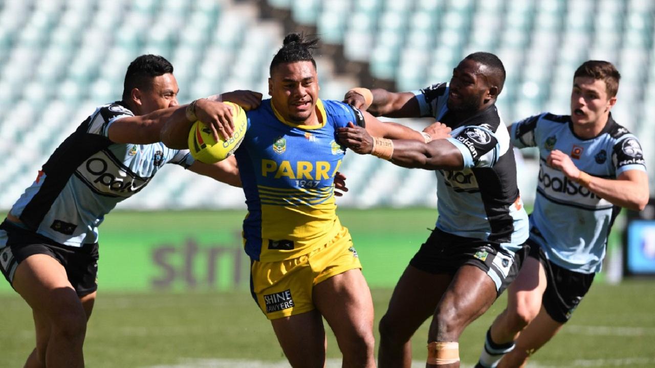 Greg Leleisiuao makes a break for the Eels during their NYC qualifying final.