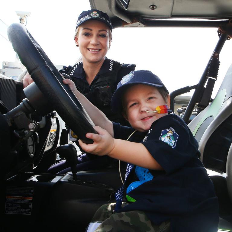 Slater has loved Queenland Police for as long as he can remember, telling mum every day he dreams of being a police officer one day. Picture: Glenn Hampson