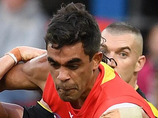 Jack Martin of the Suns in action during the Round 16 AFL match between the Gold Coast Suns and the Richmond Tigers at Metricon Stadium on the Gold Coast, Saturday, July 6, 2019. (AAP Image/Dan Peled) NO ARCHIVING, EDITORIAL USE ONLY