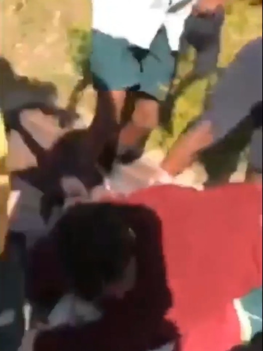 A teacher has been filmed acting as a human shield during a brawl among students at Thuringowa State High School. Photo: Supplied