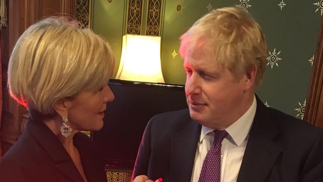Down to business ... Australian Foreign Minister Julie Bishop chats with her British counterpart, Boris Johnson. Photo: Supplied