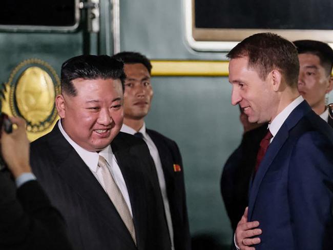 The North Korea leader was greeted by Russia's Minister of Natural Resources and Environment Alexander Kozlov. Picture: Supplied