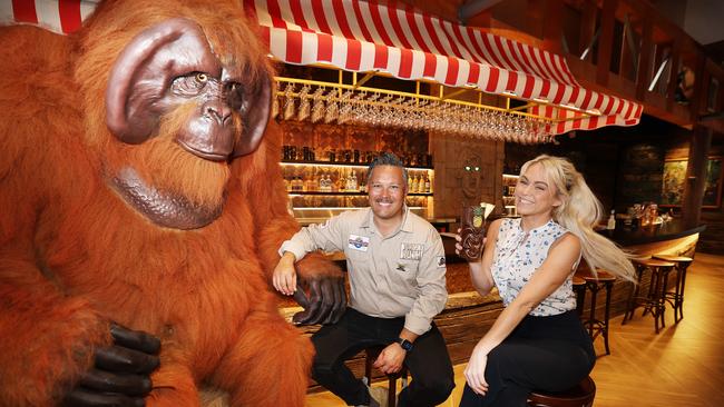 Greg Yong and Hayley Bogaard at the New Rivertown precinct at Dreamworld. Pic Annette Dew