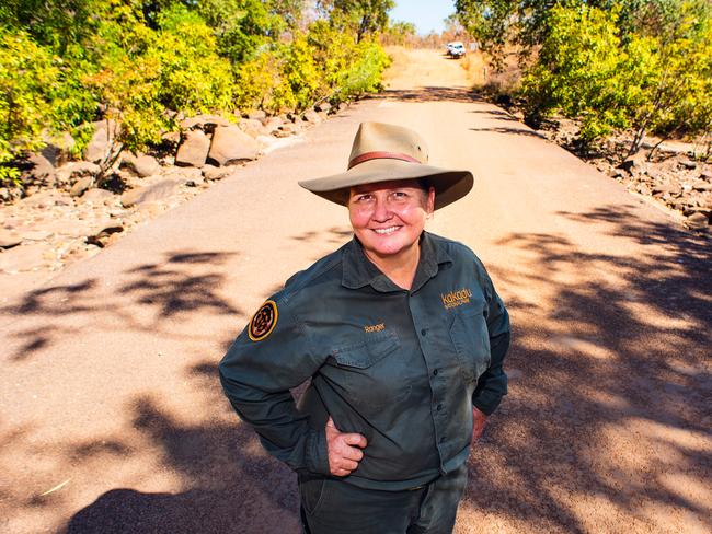 Southern Kakadu operations team leader Kathy Wilson at the Kambolgie Creek crossing on the way to Gunlom Falls in Kakadu National Park.