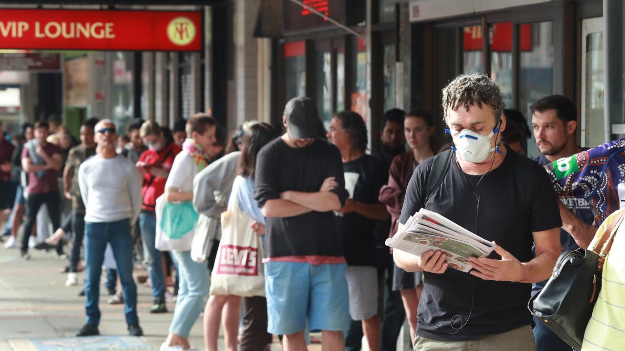 There were long lines at Centrelink before the strict lockdown measures were introduced. Picture: John Feder/The Australian