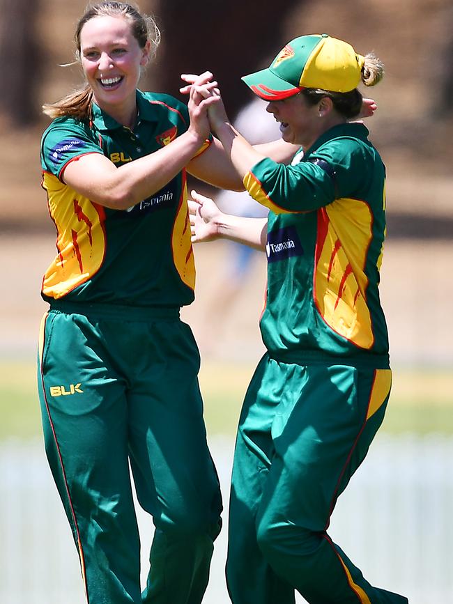 Meg Phillips celebrates after taking a wicket against South Australia last month. Picture: Mark Brake/Image AAP