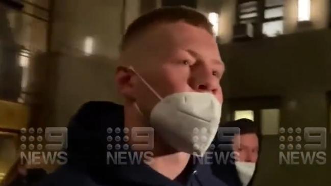 Jordan De Goey after being released in New York. Picture: Channel 9