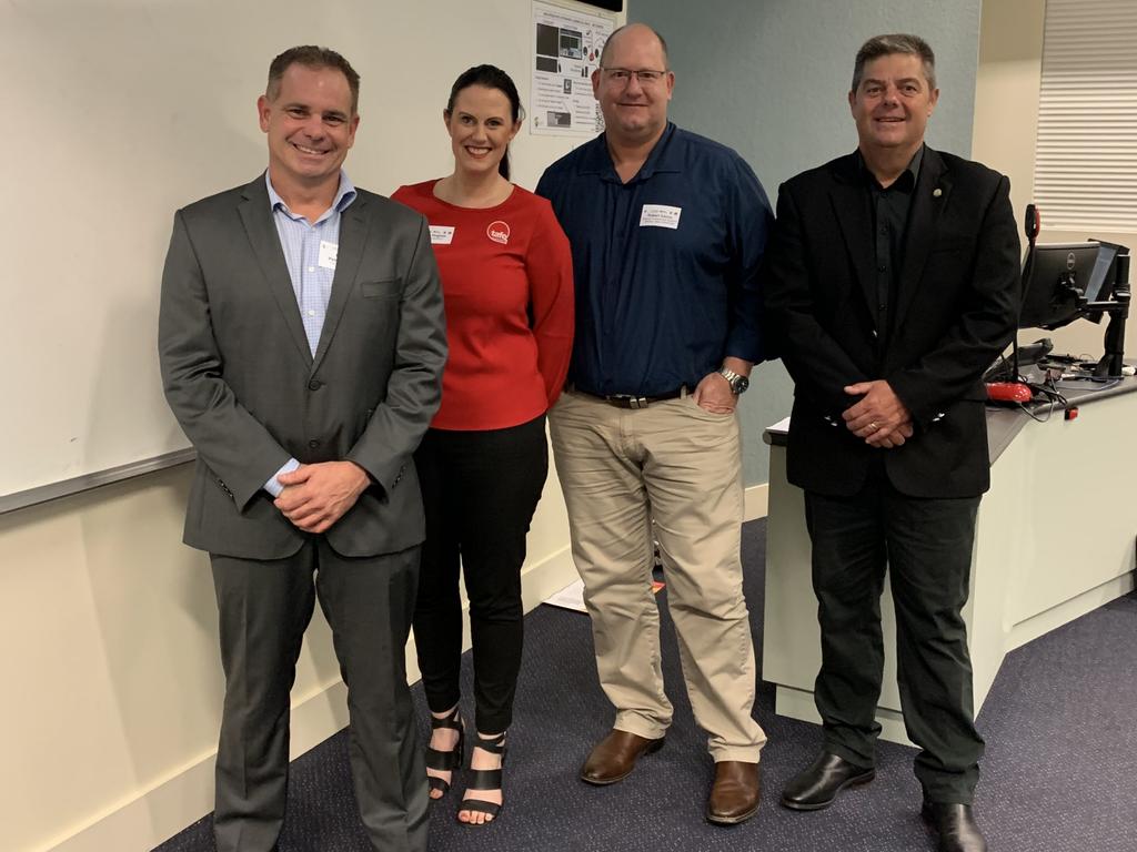 (From left to right) TAFE Queensland executive director Robert Petherbridge, TAFE Queensland manager Taryn Hughes, RDA Greater Whitsundays CEO Robert Cocco and CQUniversity vice president for North Queensland Pierre Viljoen led the aquaculture and agriculture tech skills workshop at CQUniversity's Ooralea campus in Mackay on May 20. Picture: Duncan Evans