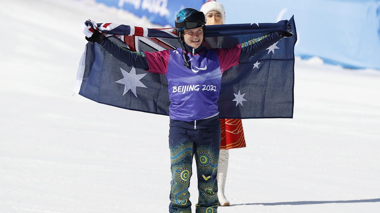 Ben Tudhope celebrates his snowboard bronze.