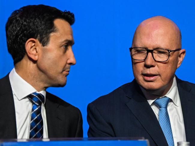 BRISBANE, AUSTRALIA - NewsWire Photos - JULY 6, 2024.Federal Opposition Leader Peter Dutton (right) and Queensland Opposition Leader David Crisafulli during the LNP Convention in Brisbane. Picture: Dan Peled / NewsWire