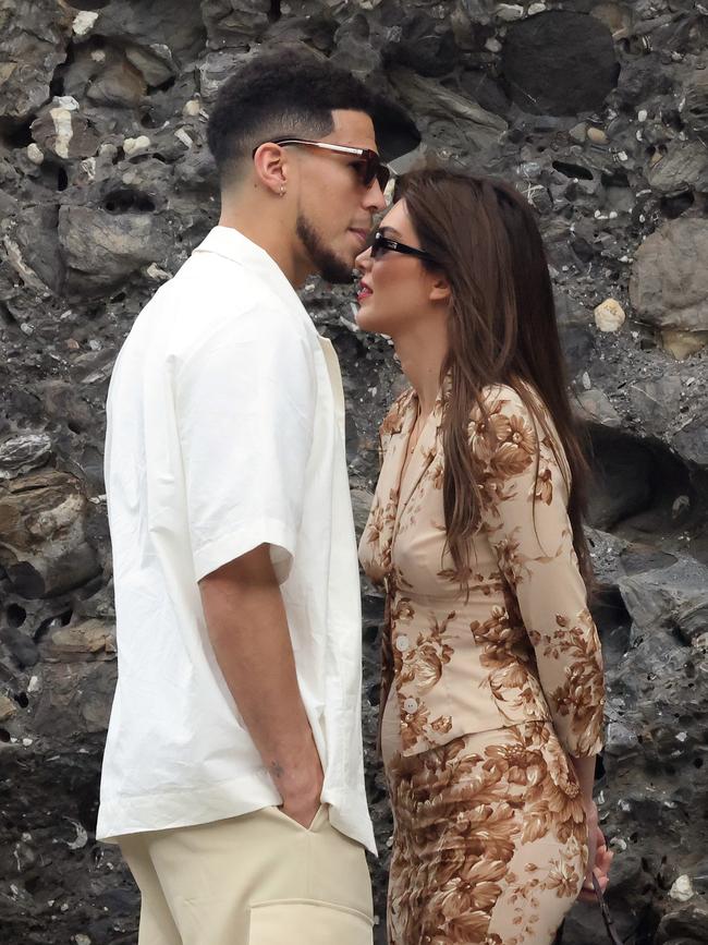 Kendall Jenner and Devin Booker leaving lunch at the Abbey of San Fruttuoso. (Photo by NINO/GC Images)